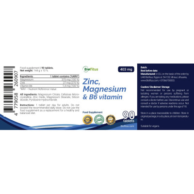 Cinks, magnija un B6 vitamīns